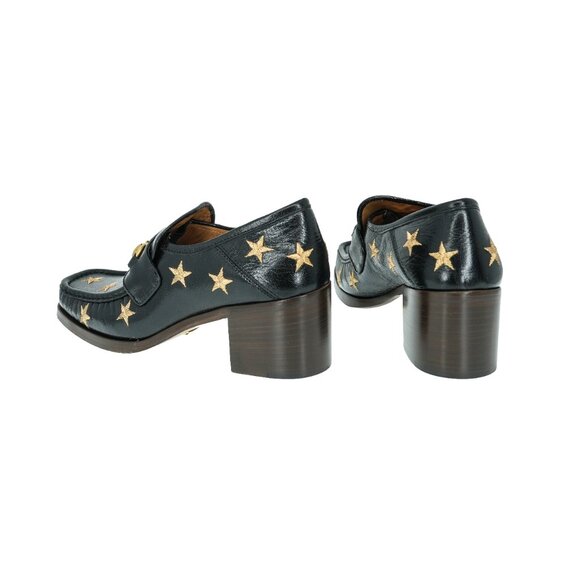 Gucci Horsebit Embroidered Stars Leather Mid Heel Loafers - Picture 3 of 8